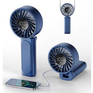 Handheld Fan, Portable Fan, 4000mAh Rechargeable Personal Fan, 180° Foldable Mini Desk Fan with 6 Wind Speed, LCD Digital Display, Lanyard as Neck Fan, Ultra Quiet, Pocket Size for Indoor Outdoor