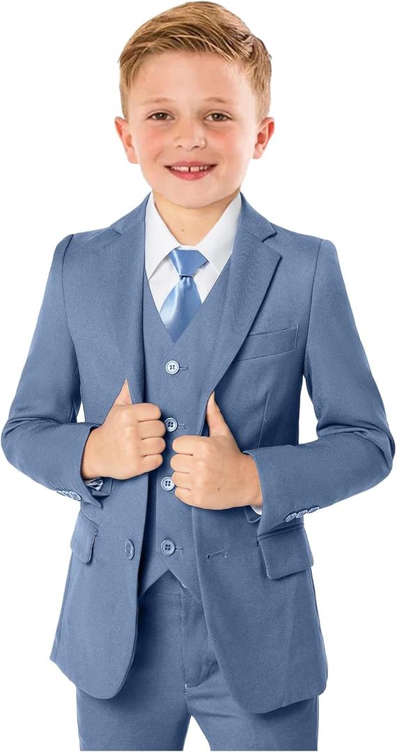 Boys Formal Suit 5 Piece Set, Toddler Tuxedos for Wedding, Suits for Teens Boy Dress School Clothes (Blue), Size: 5