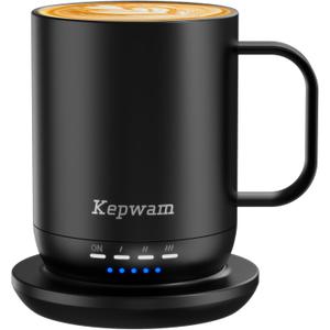 Kepwam Heated Coffee Mug T1-14oz Fast Heating & Longer Battery Life Self Heating Coffee Mug Hot to 149 - Touch & App Controlled Mug Coffee and Hot Beverage Warmer, Gifts for Women and Men (Black)