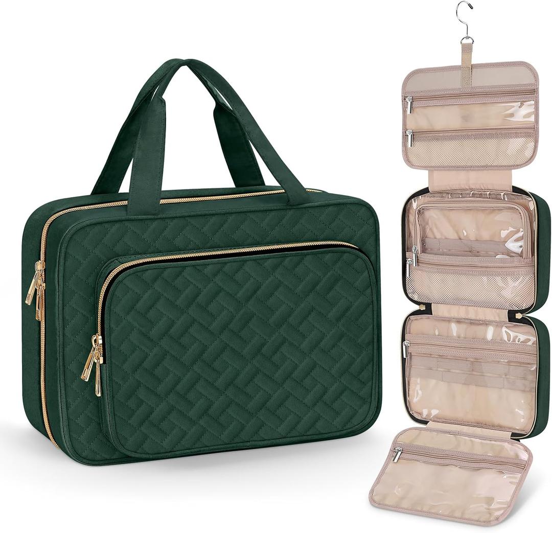 Wedama Toiletry Bag for Women, Medium Cosmetic Travel Bag, Hanging Toiletry Bag for Bathroom, Thickened PVC Waterproof Makeup Bag, Toiletries Bag for Travel Business Trips and Camping, Dark Green
