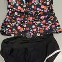 Eomenie Women's Tankini Swimsuits Two Piece Tummy Control Bathing Suit Color Block Slim Swimwear with High Waisted Bottom, Size S (Printed Black Pink)