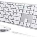 seenda Wireless Bluetooth Keyboard and Mouse Combo (USB + Dual BT), SKM64-3 Multi-Device Rechargeable Slim Keyboard and Mouse, Compatible for Win 7/8/10, MacBook Pro/Air, iPad, Tablet - White Silver