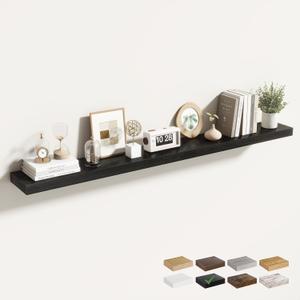Acovy 55 Inch Floating Shelves for Wall 1 Pack, 55" Wall Shelves for Books, Storage, Decor, Wall Mounted Floating Shelf with Invisible Brackets for Kitchen, Living Room, Black