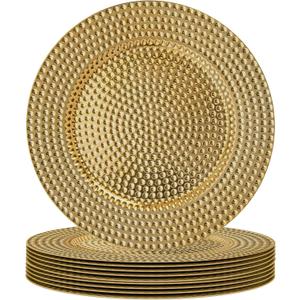 JEVERGN 10 Pack Gold Charger Plates, 13" Hammered Chargers for Dinner Plates, Gold Plate Chargers Set of 10, Round Plastic Charger for Wedding, Party Event, Dinner, Table Setting