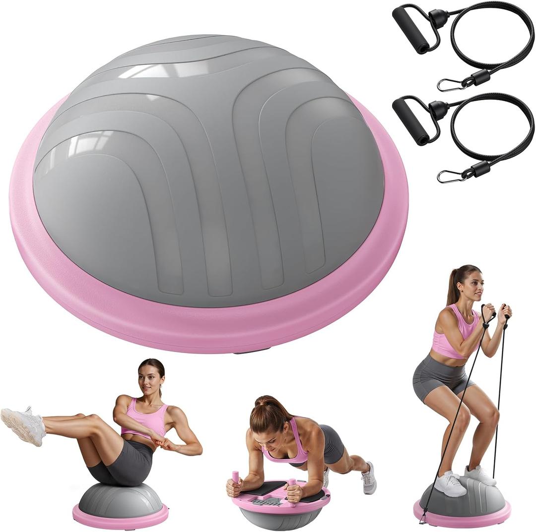 MERACH Balance Ball Trainer, 18 Inch Half Exercise Ball with Resistance Bands and Foot Pump, Half Yoga Ball for Core Strength Training, 450lb Capacity, 18.11 inches