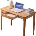 Solid Wood Desk with Drawers, Home Office Desk for Small Spaces, Gaming Work Study Desk, Student PC Desk for Bedroom, Easy to Assemble (Wood Color, 39.4 inch)