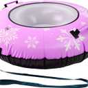 42" Heavy Duty Snow Tube 1/2 Pack with Premium Canvas Cover for Kids Ages 13+ Adults, Inflatable Snow Tube Sled with Thickened Bottom Tow Strap Repair Kit, Outdoor Winter for Sledding (Pink)