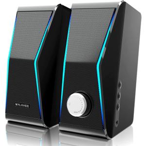 Computer Speakers, Dynamic RGB PC Speakers, Bluetooth 5.0 HiFi Computer Speakers for Desktop with 2 Bass Diaphragms & 4 Speaker Units, USB Powered & 3.5mm AUX Cable for PC Laptop Monitor Tablet Phone