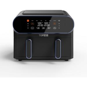 TOPZEE 11-QT Large Air Fryer, 8-in-1 XL Airfryer with Flex Basket, Preheat Air Fry, Roast, Broil, Bake, Reheat, Dehydrate, French Fries Dishwasher Safe, w/Blue Border