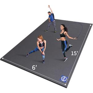MRO Extra Large Exercise Mat For Home Gym, 15'x6' Workout Mats for Gym Flooring, Non-Slip, Extra Thick Durable Cardio Mat, Ideal for Plyo, Weights, MMA, Jump Rope -Shoe Friendly (Black)