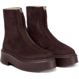Coutgo Womens Front Zip Ankle Boots Comfortable Platform Flat Chunky Heel Booties Round Toe Casual Winter Snow Boots (8, Chocolate)