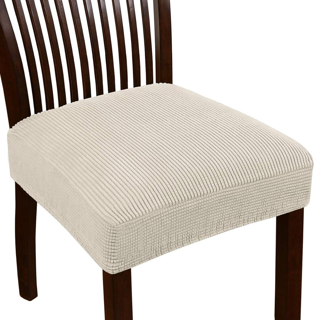 Turquoize Stretch Dining Chair Covers Seat Covers for Dining Room Chair Covers Set of 4Removable Washable Kitchen Chair Seat Cushion Slipcovers Protector, Natural