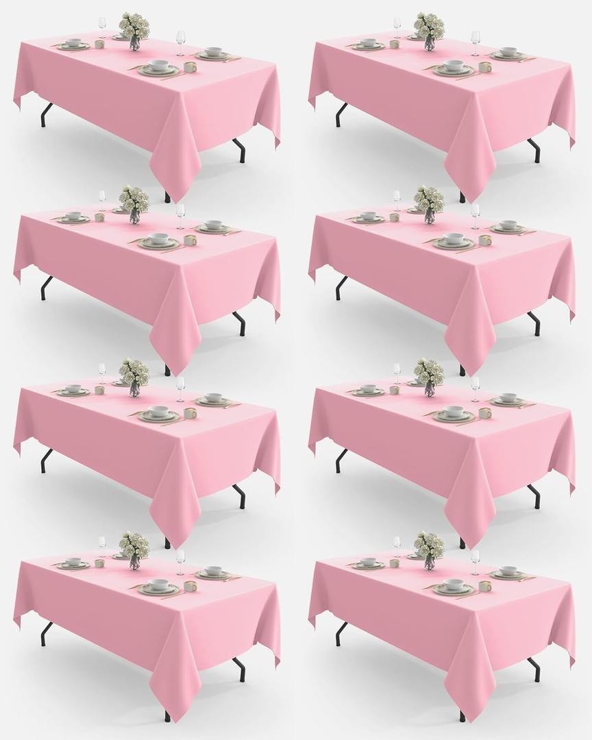 Pureegg Rectangle Table Cloth 60" x 84"  8 Packs, Durable Polyester Tablecloth Offers Reusable & Washable Protection, Ideal for Outdoor Party, Picnic, Wedding, Banquet and Birthday, Pink