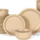 GZG Vintage Series Ceramic Dinnerware Set for 8, 24 Pieces, Warm Apricot | Stoneware Plates and Bowls Set, Lead-Free, Handcrafted Dishes Set, Microwave & Dishwasher Safe
