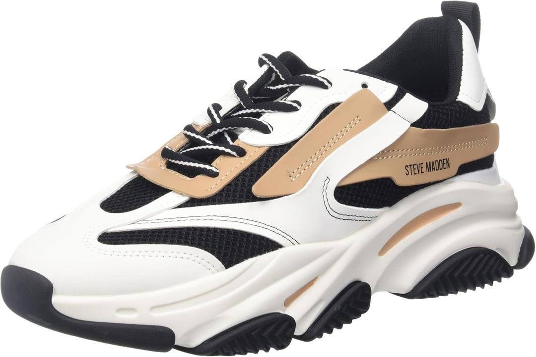 Steve Madden Women's Possession Sneaker (9.5, Black/Tan)
