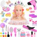 39PCS Hair Styling Doll Head Makeup Kit for Girls,Pretend Play Hair Styling Set,with Hairdryer Curling Iron Crown Hairpins Accessories Kit Birthday Gifts for 3 4 5 6+ Years Old Toy
