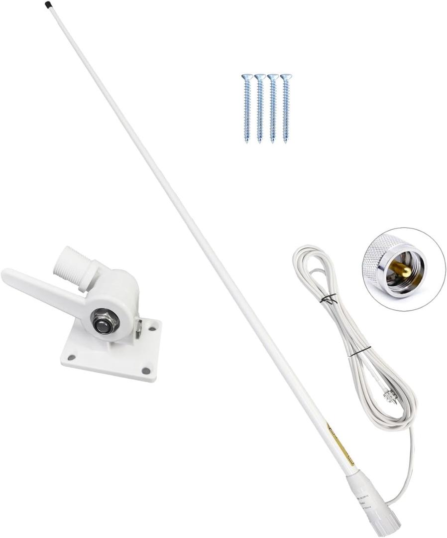 Marine VHF Base Antenna for Marine radios, 156-163 MHz, VHF Radio Marine Antenna, 7 Meters RG58U Cable, Adjustable Ratchet, Nails