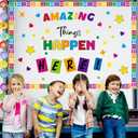 2 x YQUQWN 66 PCS Without Glue Points Classroom Bulletin Board Decoration Set,Colorful Amazing Things Happen Here Welcome Back to School Bulletin Board Decor Welcome Bulletin Board Sets