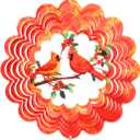 Cardinal Wind Spinner, 3D Bird Spinners with Holly Outdoor Metal Art, Stainless Steel Large Spinning Ornament, 12in Red Hanging Spinners for Yard and Garden Decor, Orange Spinfinity