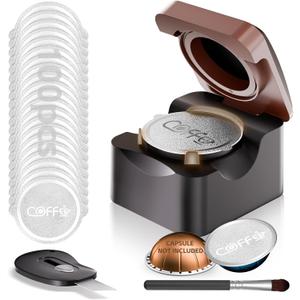 Reusable Vertuo Pods Refill Kit for Nespresso, Upgraded Vertuo Reusable Pods Holder with 100pcs Aluminum Foil Seals Lids, Effortless Press-to-Seal Design, Fits Vertuoline Next Plus Machine(NO PODS)