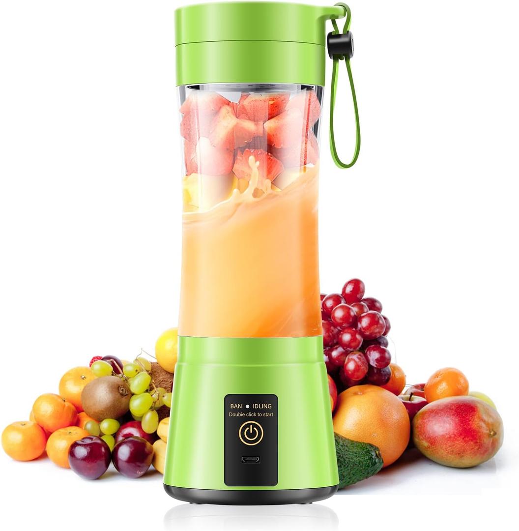 Cordless Personal Size Portable Blender - 380Ml Blender Smoothies and Shakes, BPA Free Traveling Juice Cup with Powerful Blending, Freshly Squeezed in Sports/Travel/Home (Green)