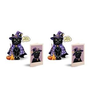 Freshcut Paper Pop Up Cards, Mini Halloween Cat (Set of 2), 6 Inch Mini Sized 3D Cat Gifts, Popup Greeting Card, Halloween Cards, October Card, Blank Notecard & Envelope