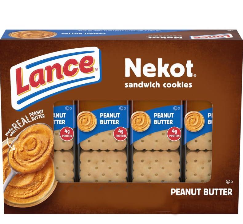 Lance Nekot Peanut Butter Sandwich Cookies 6 Packs of 4 Cookies, Pack of 2 Real Peanut Butter Filling, Individually Wrapped Snack Packs, 14 oz Total, Best By Sep 27, 2025