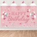 Rose Gold Bow Birthday Backdrop, Bow Happy Birthday Banner Decorations for Girls Women Party Decor