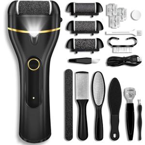 Callus Remover for Feet, Electric Foot Callus Remover Waterproof with 3 Rollers 2 Speed Battery Display,17 in1 Rechargeable Foot File Pedicure Kits for Dead Hard Cracked Dry Skin