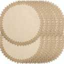 Round Burlap Placemats Set of 12 Jute Rustic Place Mats for Dining Tables Heat Resistant Natural Farmhouse Table Mats Decor for Thanksgiving (Flower Tassel)
