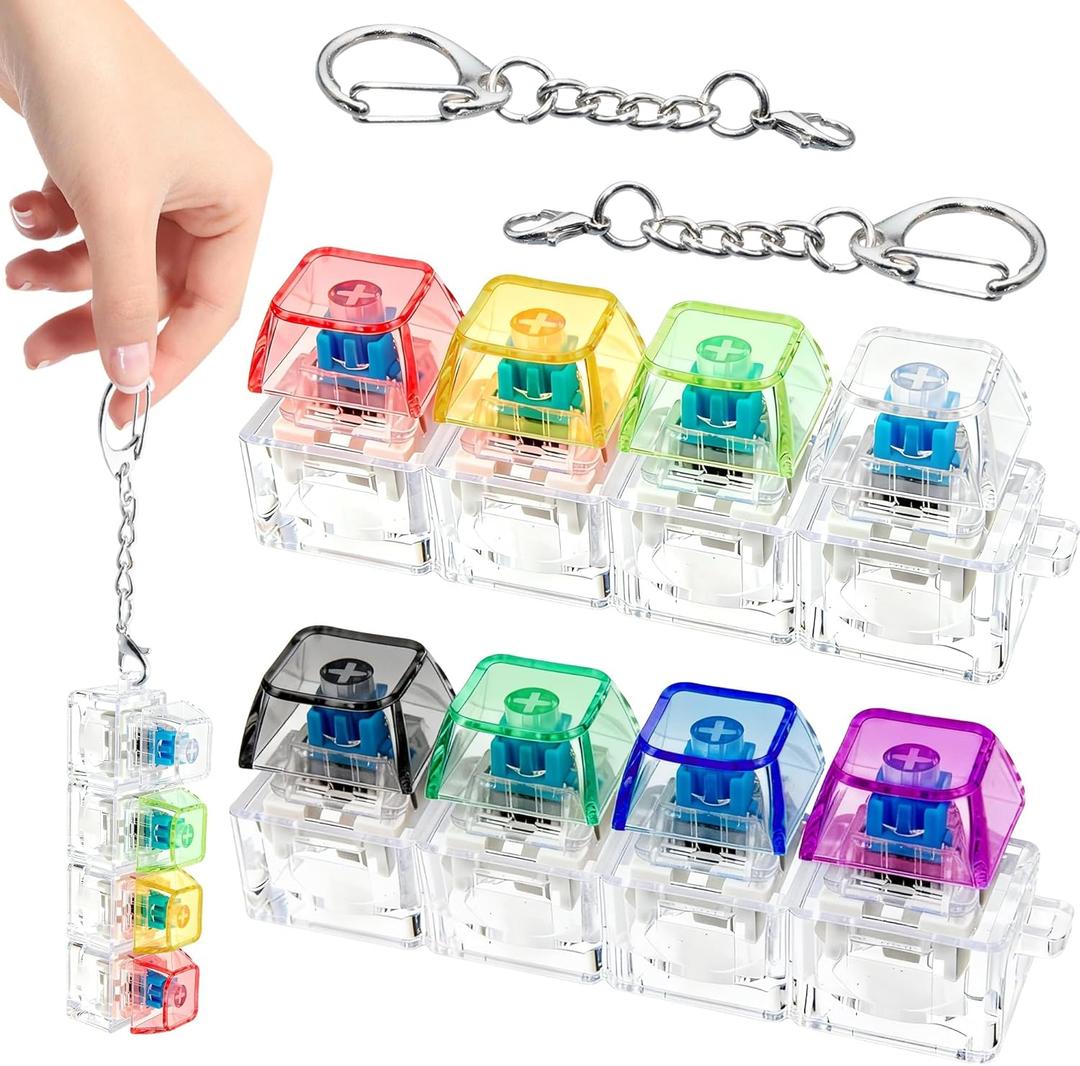 2 PCS 4-in-1 Keyboard Fidget Toy Keychain, Finger Clicky Button Toy Stress Relief Keychain with Swappable Keycaps, Mini Mechanical Key Fidget for Office Desk Focus Gifts 