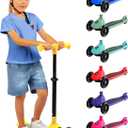 SereneLife 3-Wheel Foldable Kids Scooter  LED Wheel Lights, Adjustable Handlebar, Rear Foot Brake, Lean-to-Steer, Anti-Slip Deck  Ideal for Toddlers & Kids 3+, up to 110 lbs (Yellow)