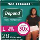 Depend Fresh Protection Adult Diapers, Incontinence & Postpartum Bladder Leak Underwear for Women, Disposable, Maximum, Large, Blush, 26 Count