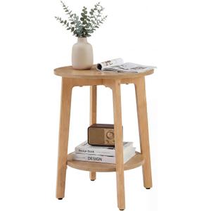 DUMOS Bedside End Table for Small Spaces, 2-Tier Boho Accent Side Table with Storage Shelf, 15.8" Wood Modern Nightstand for Living Room, Bedroom, Home Office, Natural Wood, 1 Pack