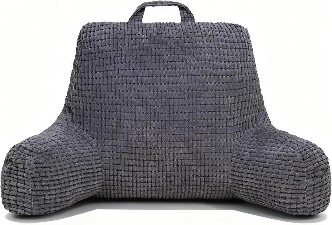 NOONTIDE Reading Pillow with Top Handle,Uniquely Designed Soft Fabric, Ergonomic Back Support for Bed,Cover Washable Sit up Pillow,Watching TV/Gaming/Relaxing(Grey) (Large)