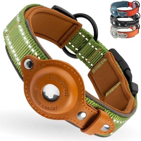 CollarDirect Airtag Dog Collar Reflective Nylon Neoprene Leather Holder for Apple Air Tag for Large, Medium, and Small Dogs (Green, S, 12-14.5 Inch)