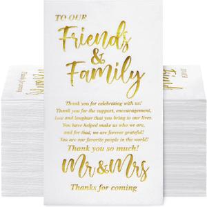 Hotop 100 Packs Wedding Napkins Mr & Mrs Dinner Gold for Reception Disposable Decorative Towels Shower Banquet Rehearsal Decorations, 12.99x15.75 inches