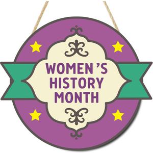 2 x Women's History Month Door Decorations, Purple Inspirational Women Empowerment Hanging Sign Wall Decor, International Women's Day Wreath for Home, School, Classroom, Bulletin Board, Wall, Hallway