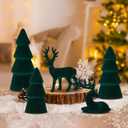 Amyhill 5 Pack Christmas Velvet Reindeer & Tree Decor Christmas Reindeer Decor Tree Figurine for Indoor Home Decoration Tabletop Mantle Cabinet Desktop Office(Green)