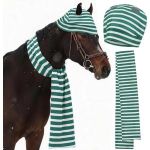 Paterr 2 Pcs Halloween Horse Scarf Hat Outfits Accessory Striped Scarf Hat for Horse Parade and Parties Costume Accessories (Green, Gray)