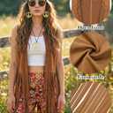 SOMSOC 7 Pieces 70s Women Hippie Costume Fringe Vest Bag Pant Headband for Halloween L
