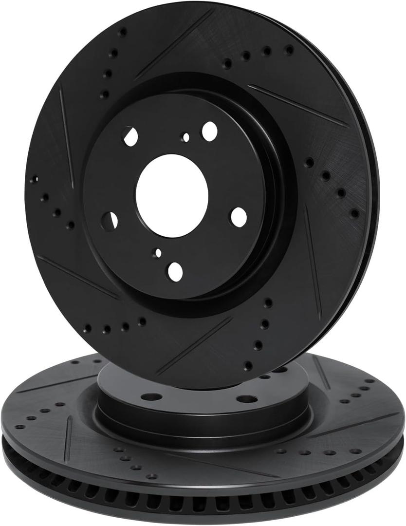 R1 Concepts Front Brakes and Rotors| Front Drilled Slotted Brake Rotors| Front Disc Brake Rotors| Fits 2004-2008 Acura TL