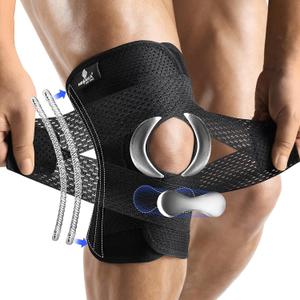 NEENCA Knee Brace for Knee Pain, Compression Knee Support with Air Mesh Fabric, Adjustable Knee Wrap with Side Stabilizers, Ultra-Soft Bandage for Elderly, Meniscus Tear, ACL, Arthritis Relief, Hiking (Large, Black)