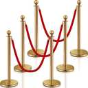Ferraycle 6 Pcs 2026 Prom Stainless Steel Stanchion 5 ft Velvet Carpet Ropes and Pole Crowd Control Barriers Grand Opening Casino Movie Theme Party 360 Photo Booth Accessories (Gold)