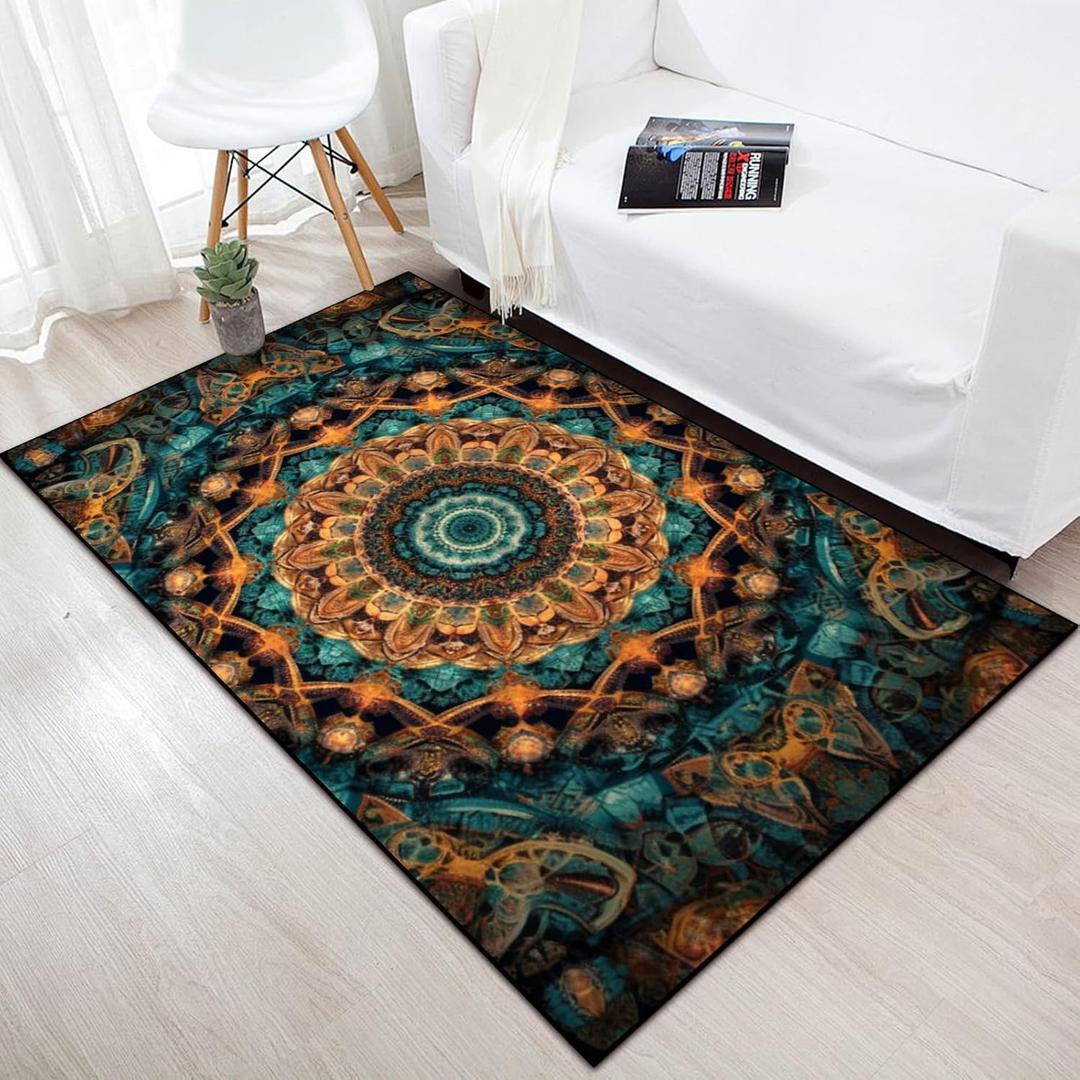 Vintage Washable Area Rug for Living Room, 33" x 53 Large Non-Slip Lounge Floor Carpet Retro Low-Pile Oriental Flower Pattern Mat, Indoor Floral Rugs for Bedroom Farmhouse Home Decor