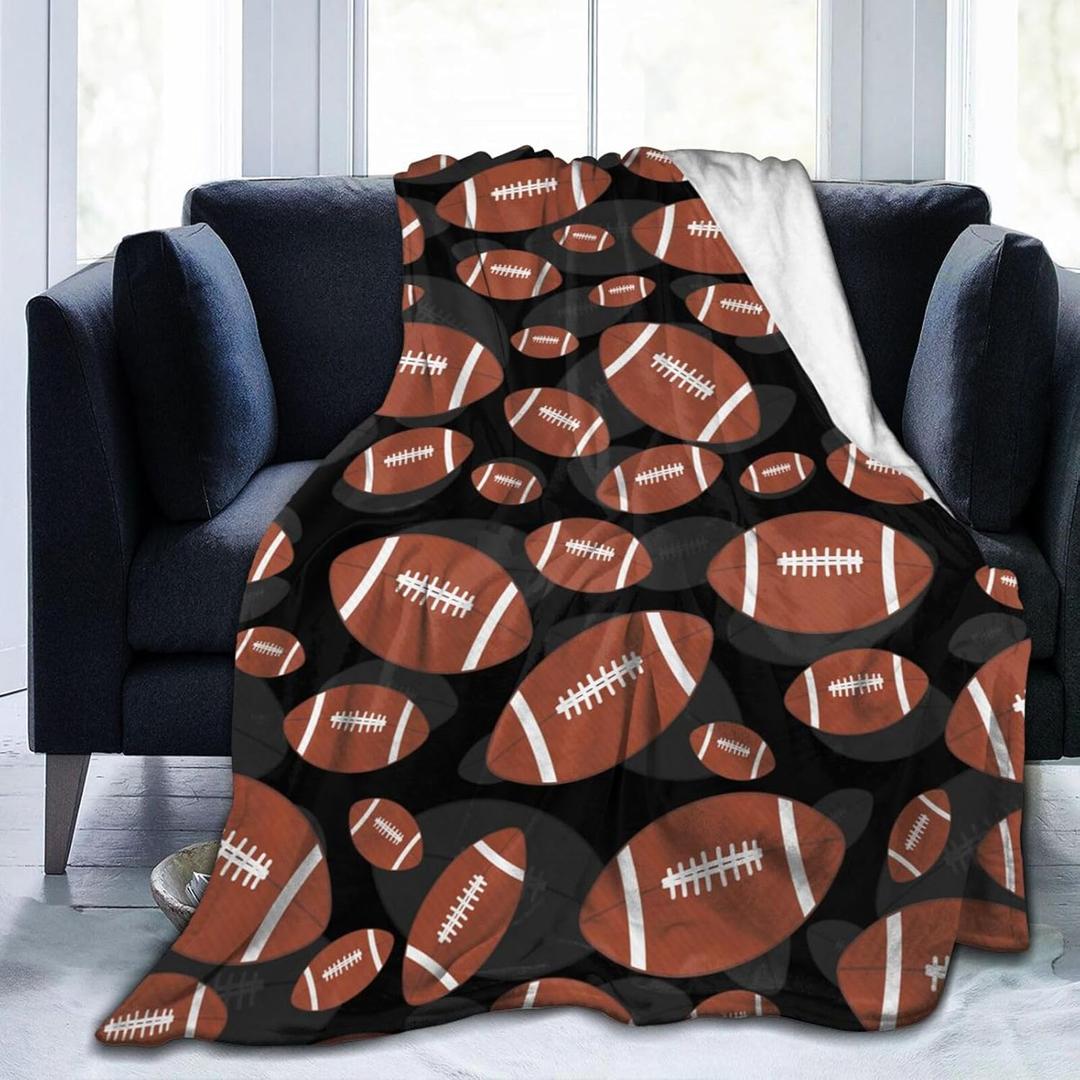 Brown and Black Football Sport Ball Throw Blanket Soft Bed Bedding Warm Cozy Plush Flannel Fleece Blankets Gifts for Boys Teens Men, Sofa Couch Bedroom Home Decor, 80"x60"