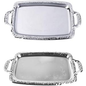 XIANGMUN High Grade European Silver Plate Metal Rectangle Fruit Sugar Trays KTV Hotel Plate Basket Wedding Party Tray Dish 1pcs