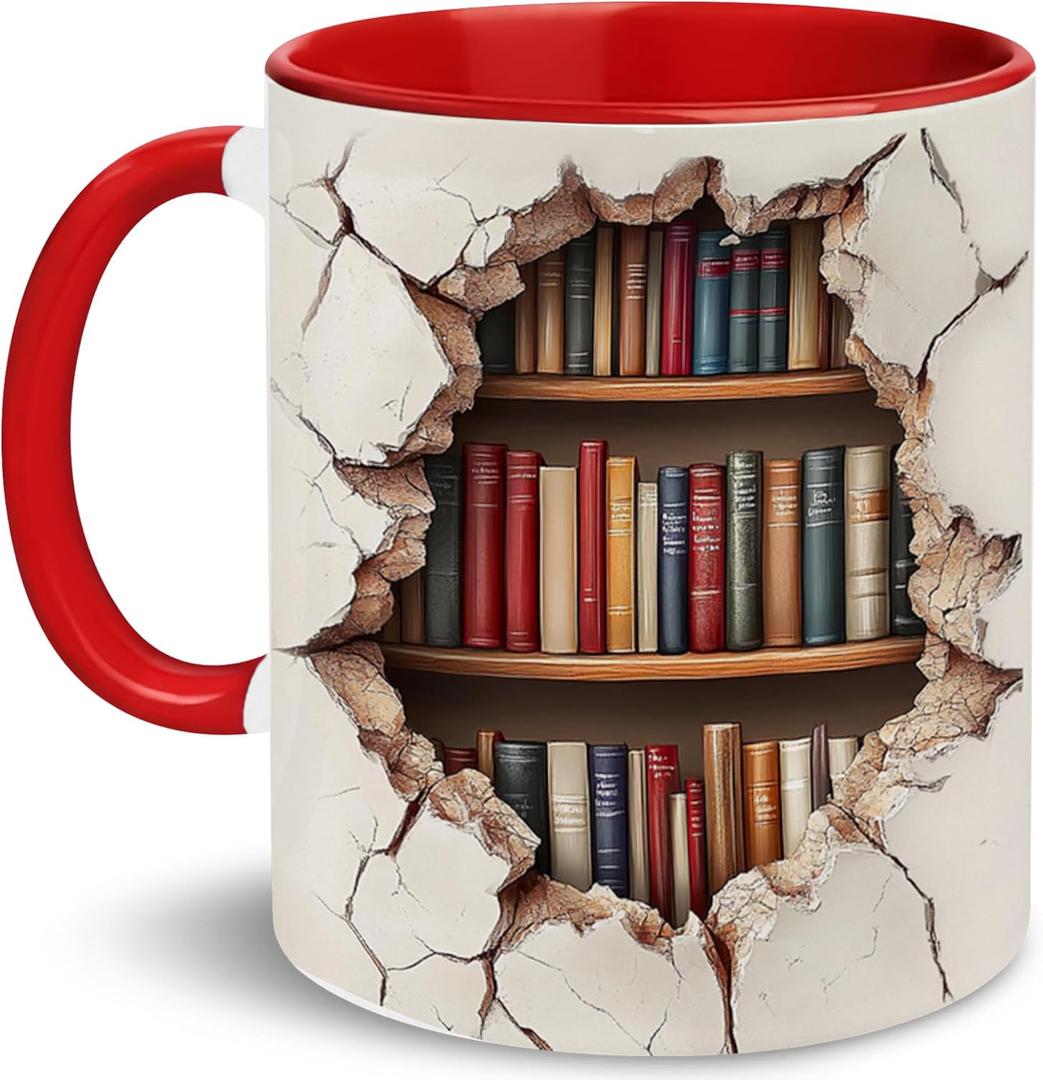 Bookshelf Mug - Gift For Book Lovers - Gift For Librarians - 3D Library Bookshelf Cup - Library Mug - Bookish Coffee Cup - Book Reader Gifts - Birthday Gifts For Writer, BookClub