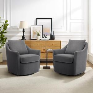 COLAMY Swivel Accent Chair Set of 2, Armchair Round Barral Chair, 360 Swivel Living Room Side Chair Upholstered Soft Cushion for Nursery/Bedroom - Grey