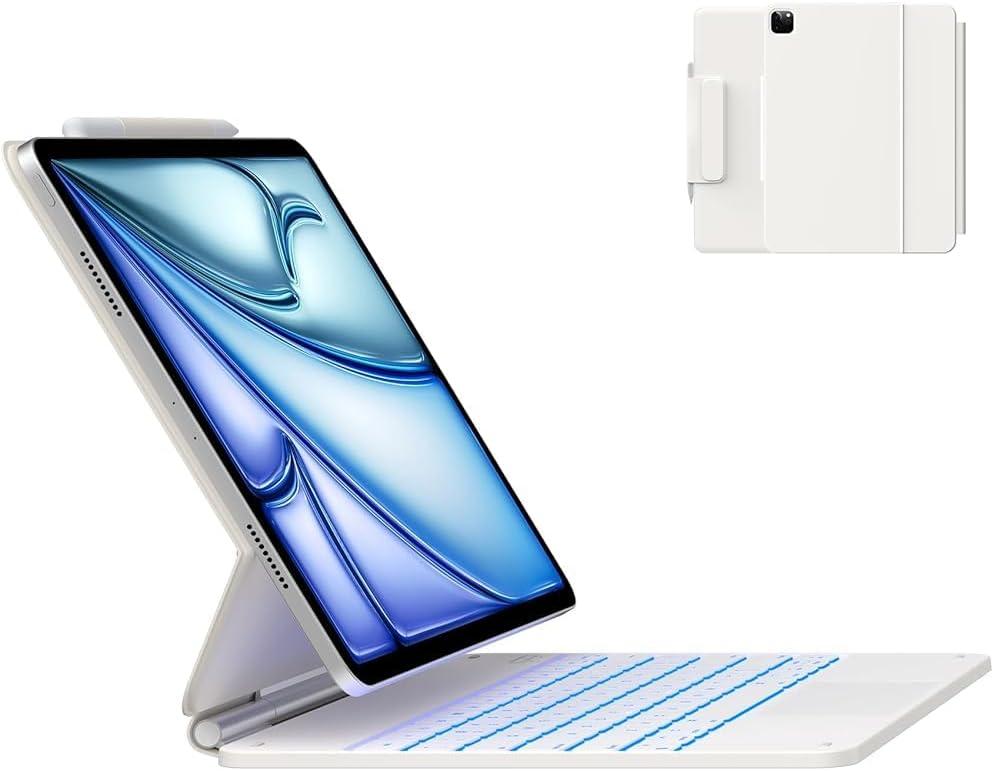 typecase Edge Keyboard Case for iPad Air 13"(M4/M3/M2, 2026/2025/2024) & iPad Pro 12.9"(6th/5th/4th/3rd Gen), Magic Keyboard with 11-Color Backlight, Multi-Touch Trackpad, Pencil Holder, Pure White